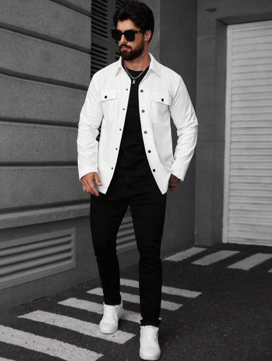 Simple Casual Solid Color Double Pocket Jacket