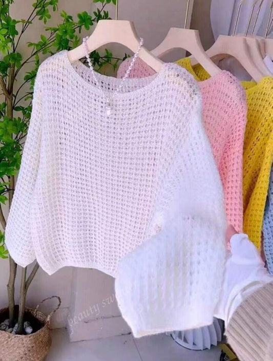 Casual Solid Color Hollow Knit Sweater
