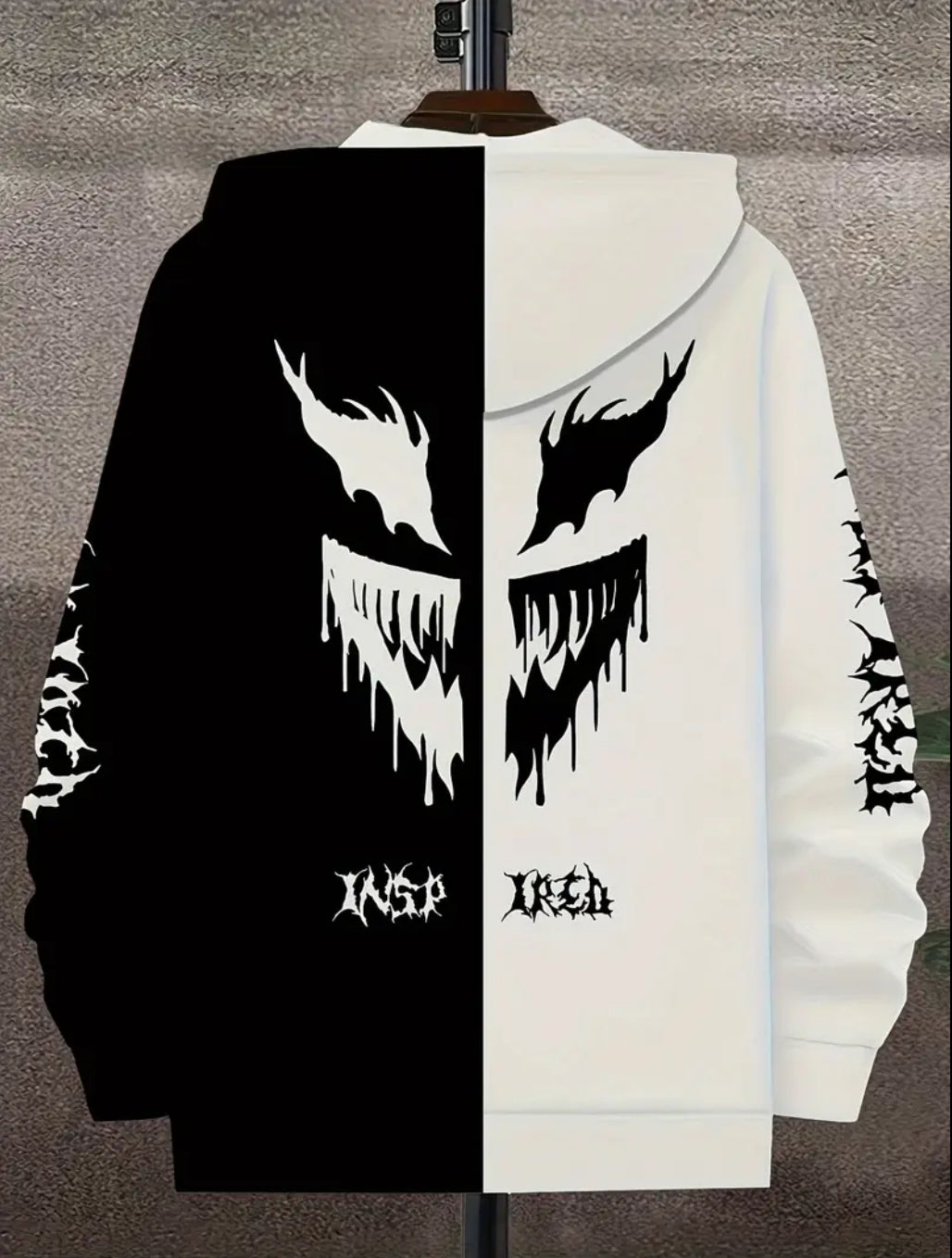 Men's Black & White Color-Block Zip-Up Hooded Jacket