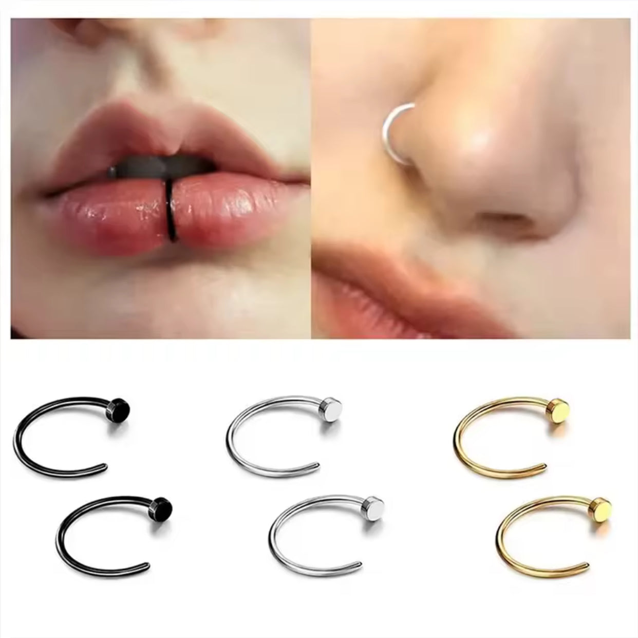 2/10pcs 20G Fake Nose Rings for Women Men,316L
Stainless Steel Clip On Lip Rings Labret Ring Nose Piercing
Jewelry