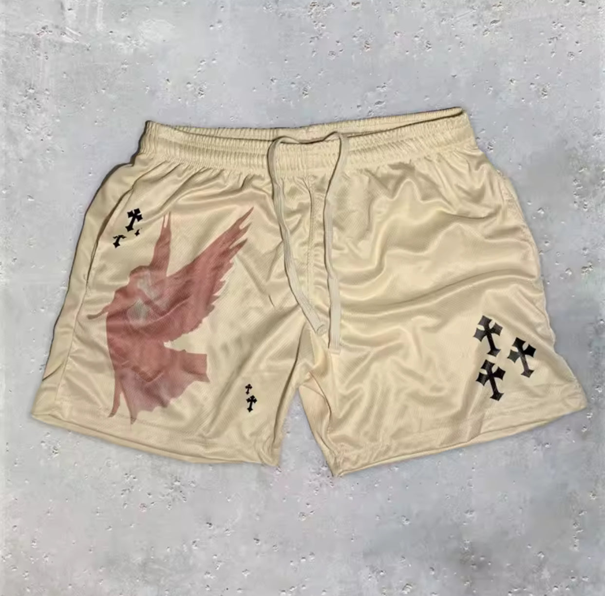Y2K Christian Angel Cross Print Gym Shorts for Men