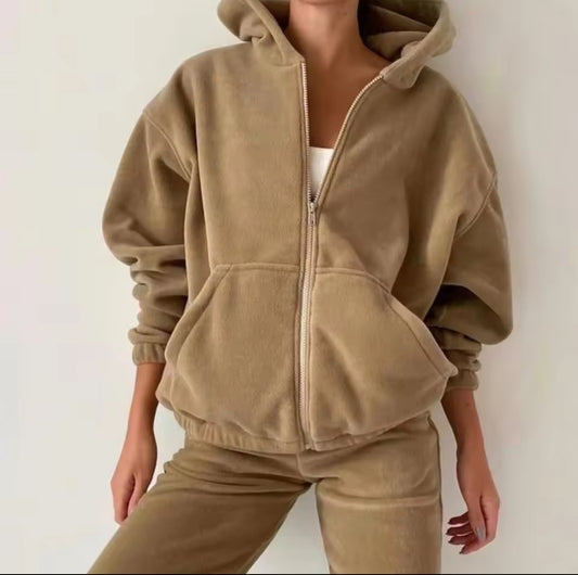 Two Piece Sets Hoodies Fleece Autumn Casual Sport
Women Solid Matching Sets Sweatshirt Coat Zipper Sport
