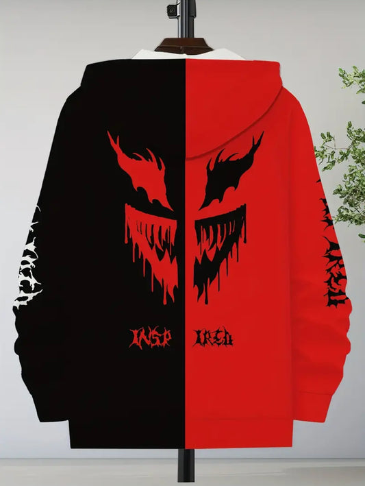 Men's Black & White Color-Block Zip-Up Hooded Jacket