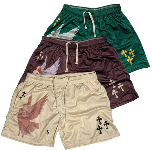 Y2K Christian Angel Cross Print Gym Shorts for Men