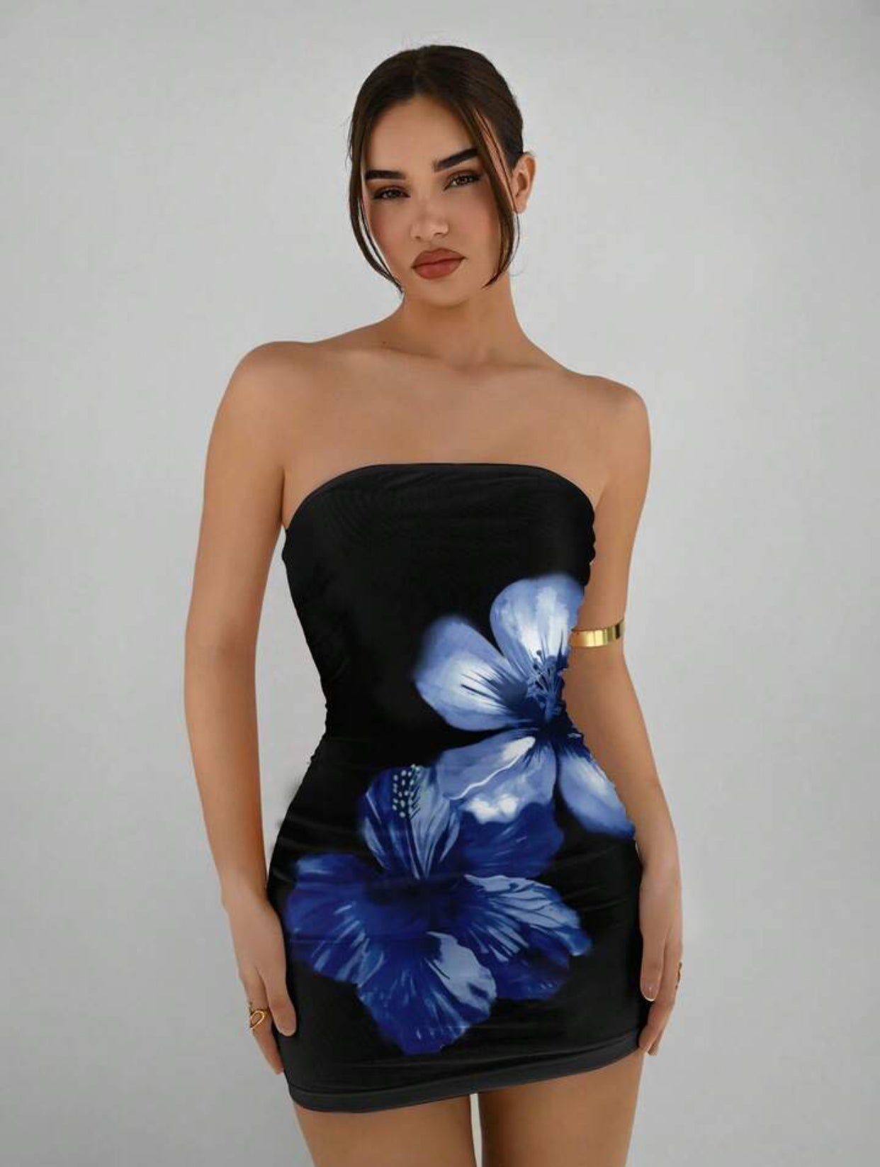 Aloruh Women's Casual Strapless Fitted Mini Graphic Dress