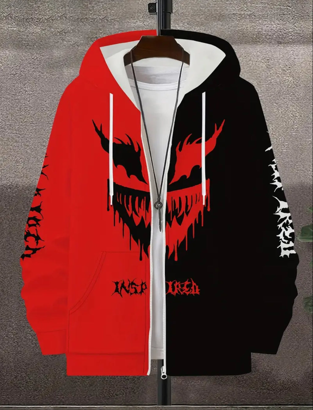 Men's Black & White Color-Block Zip-Up Hooded Jacket