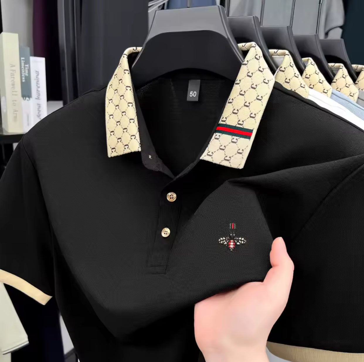 Personality letter jacquard lapel short sleeve T-shirt