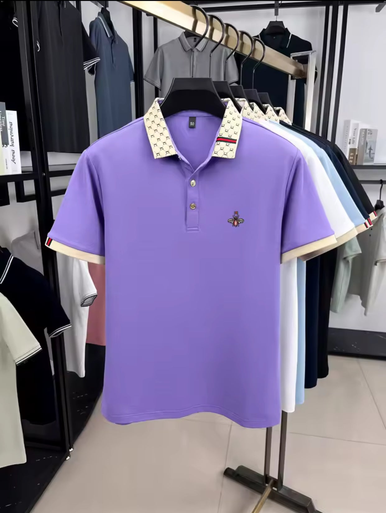 Personality letter jacquard lapel short sleeve T-shirt