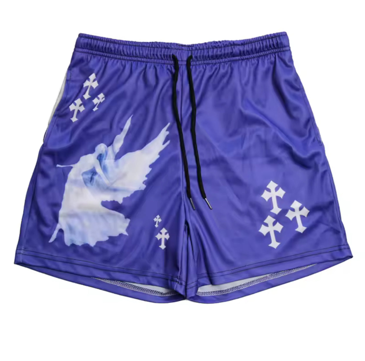 Y2K Christian Angel Cross Print Gym Shorts for Men