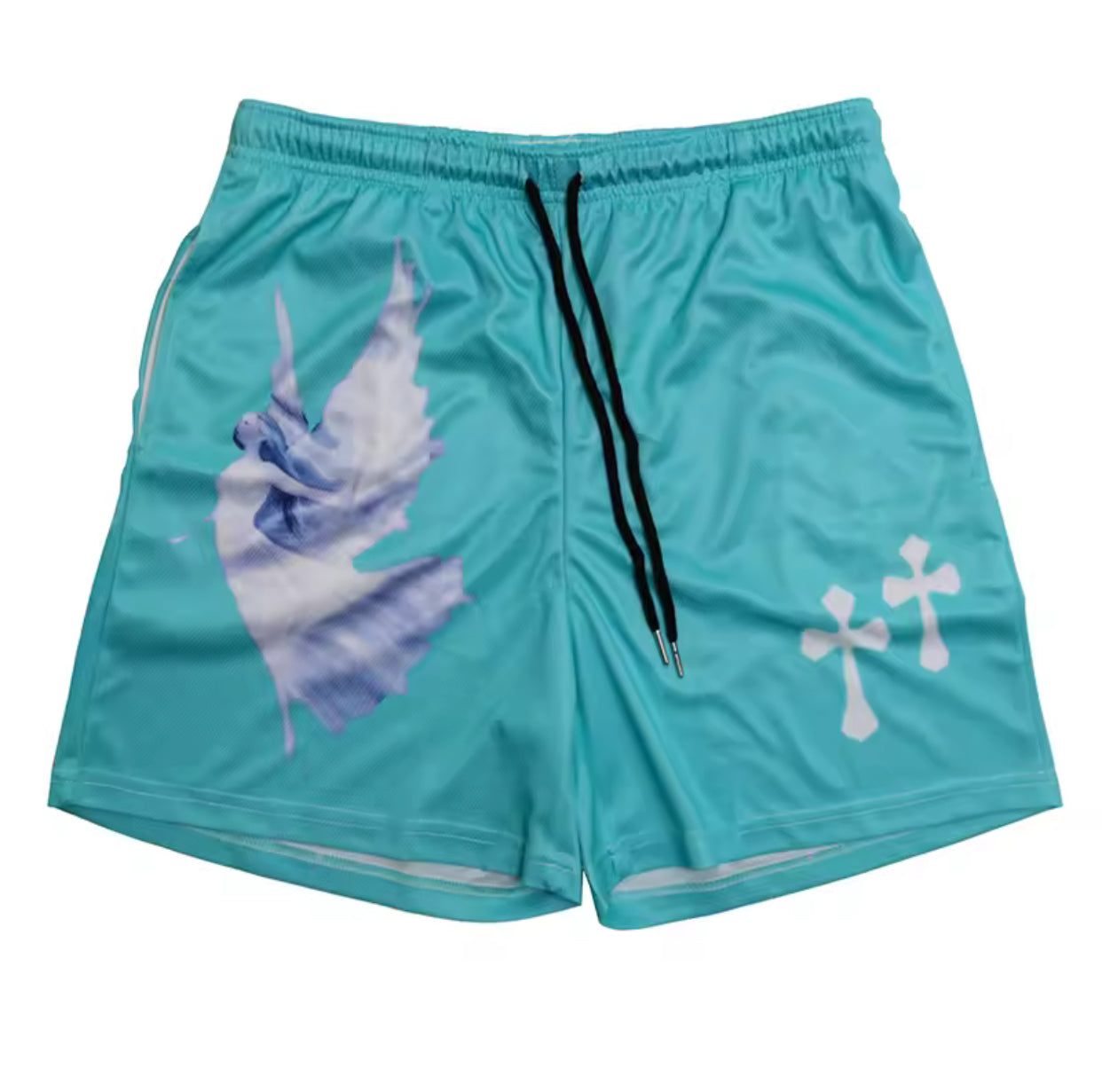 Y2K Christian Angel Cross Print Gym Shorts for Men