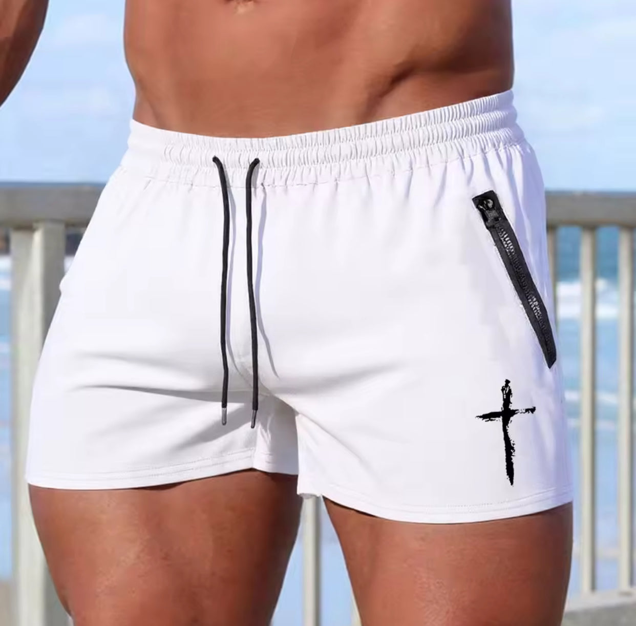 Men's Cross Print Beach Shorts