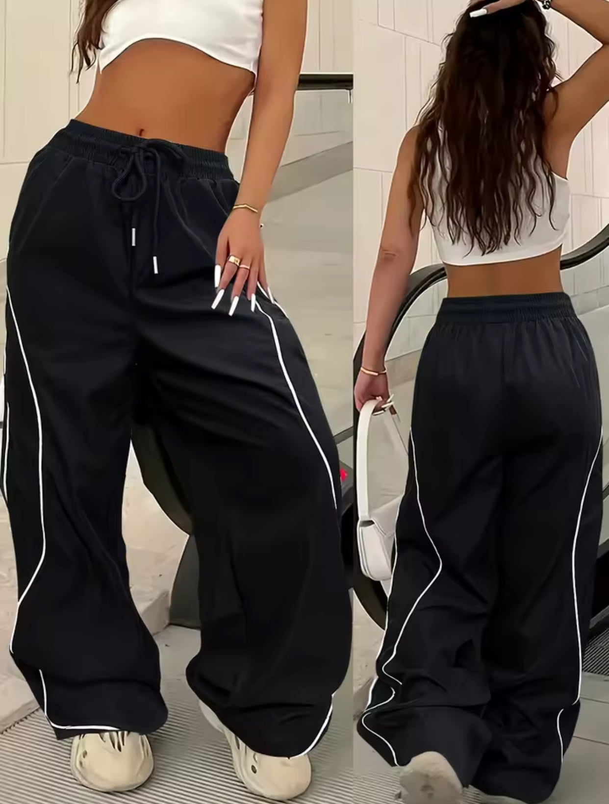 Women's Striped Color-Contrast Wide Leg Pants