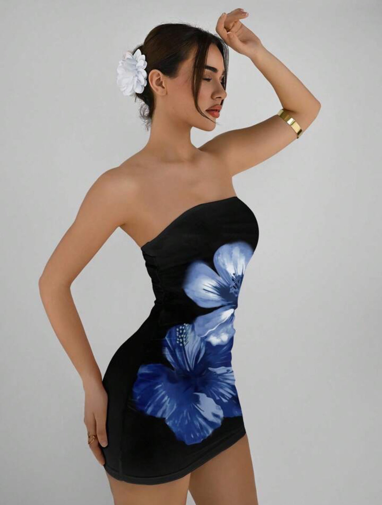 Aloruh Women's Casual Strapless Fitted Mini Graphic Dress