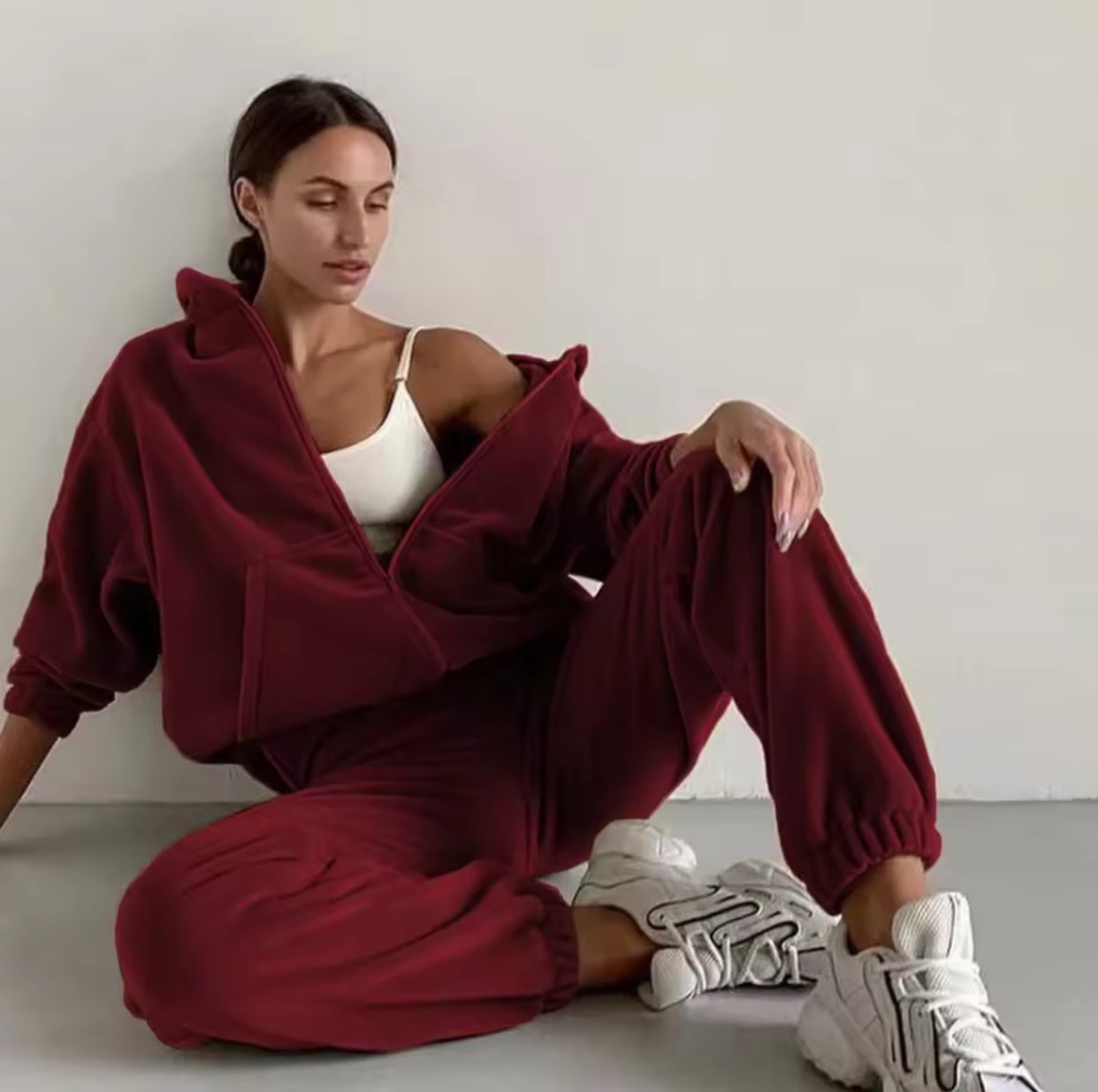 Two Piece Sets Hoodies Fleece Autumn Casual Sport
Women Solid Matching Sets Sweatshirt Coat Zipper Sport