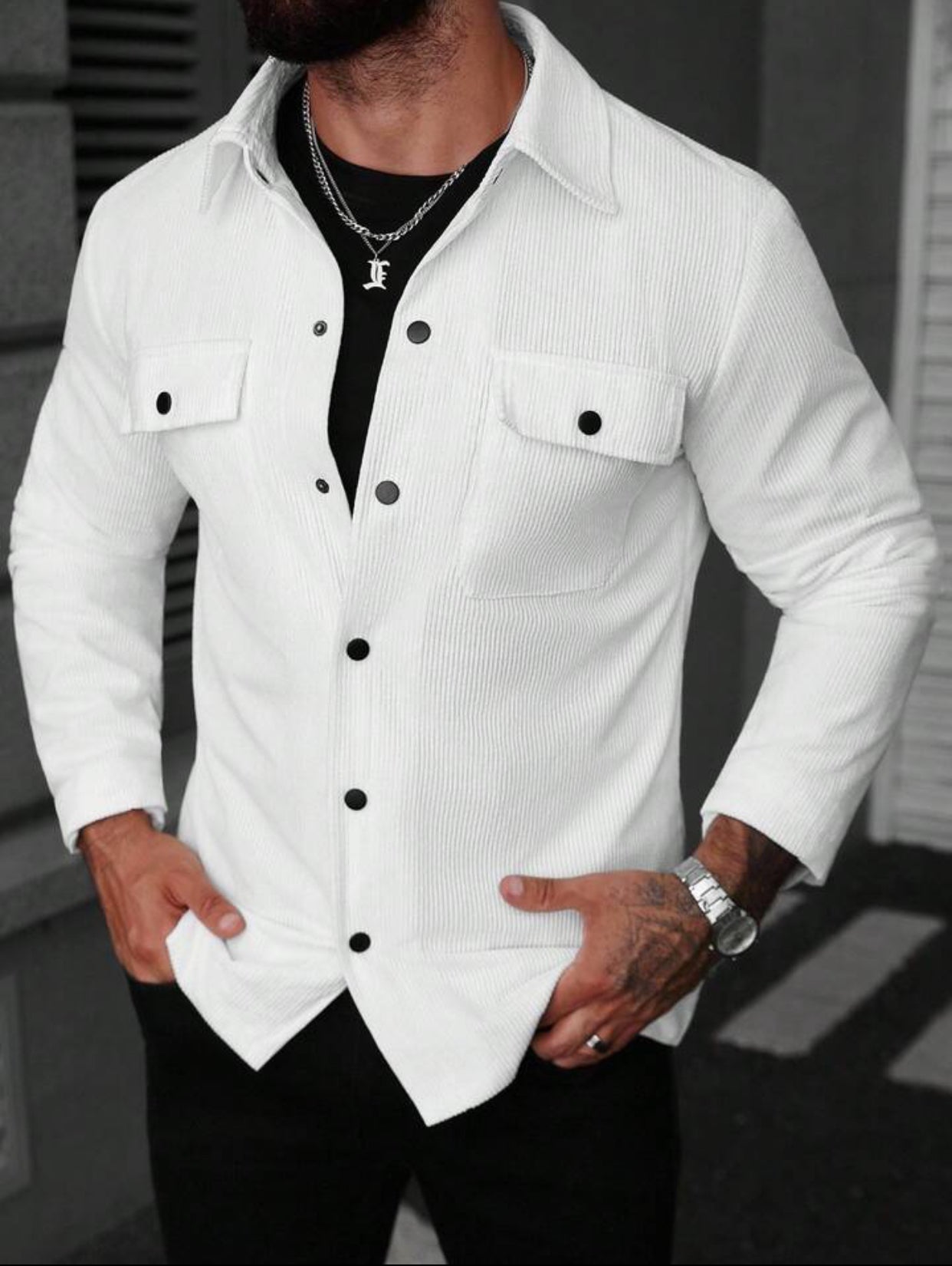 Simple Casual Solid Color Double Pocket Jacket