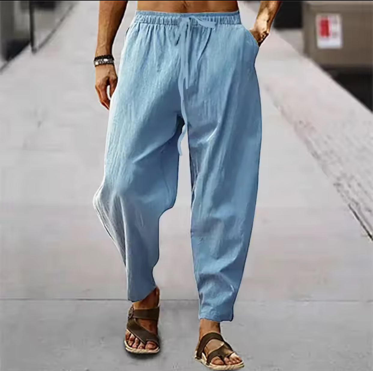 New Men Cotton Linen Pants Summer and Autumn Solid