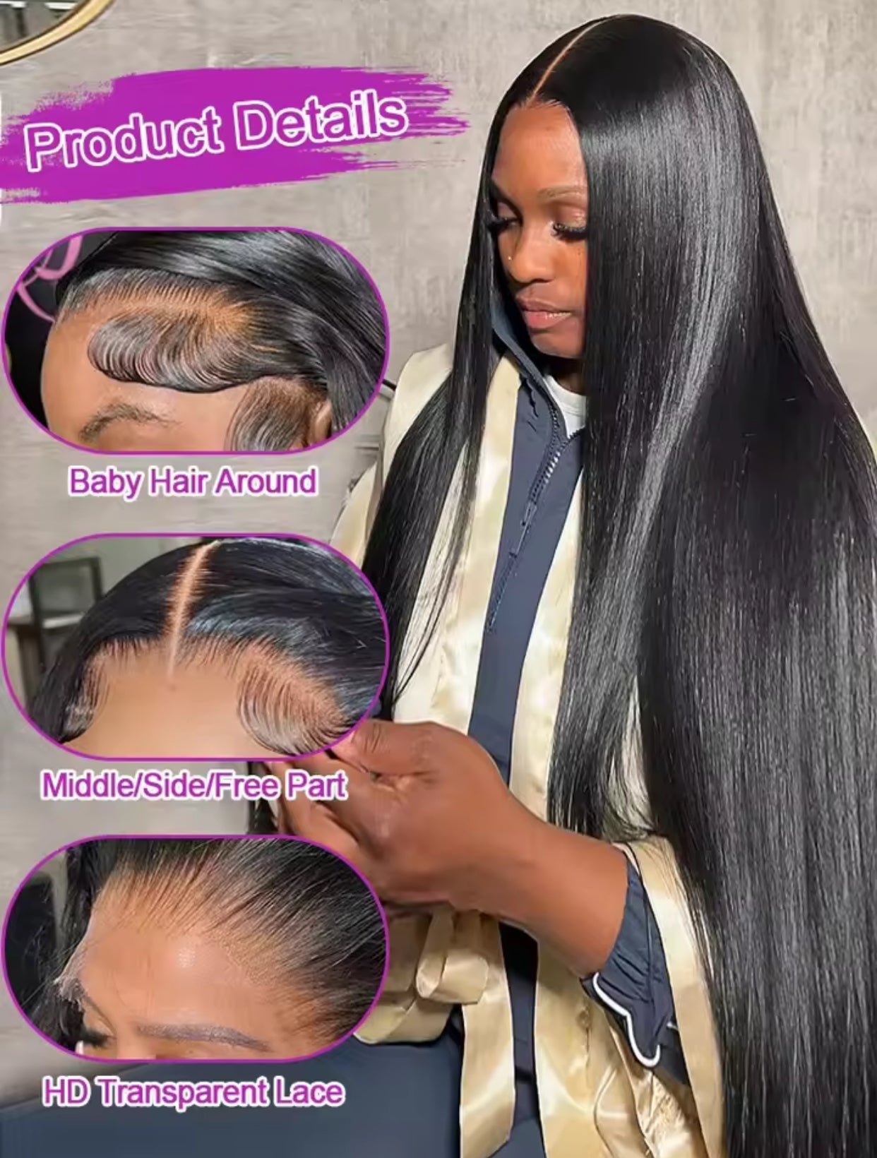 40-46 Inch Bone Straight Lace Frontal Wig 13x4hd Human Hair Wigs 13x6 Hd 200% Density Long Straight Transparent
Lace Frontal Wig