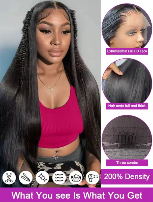 40-46 Inch Bone Straight Lace Frontal Wig 13x4hd Human Hair Wigs 13x6 Hd 200% Density Long Straight Transparent
Lace Frontal Wig