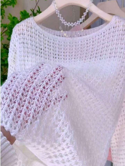 Casual Solid Color Hollow Knit Sweater