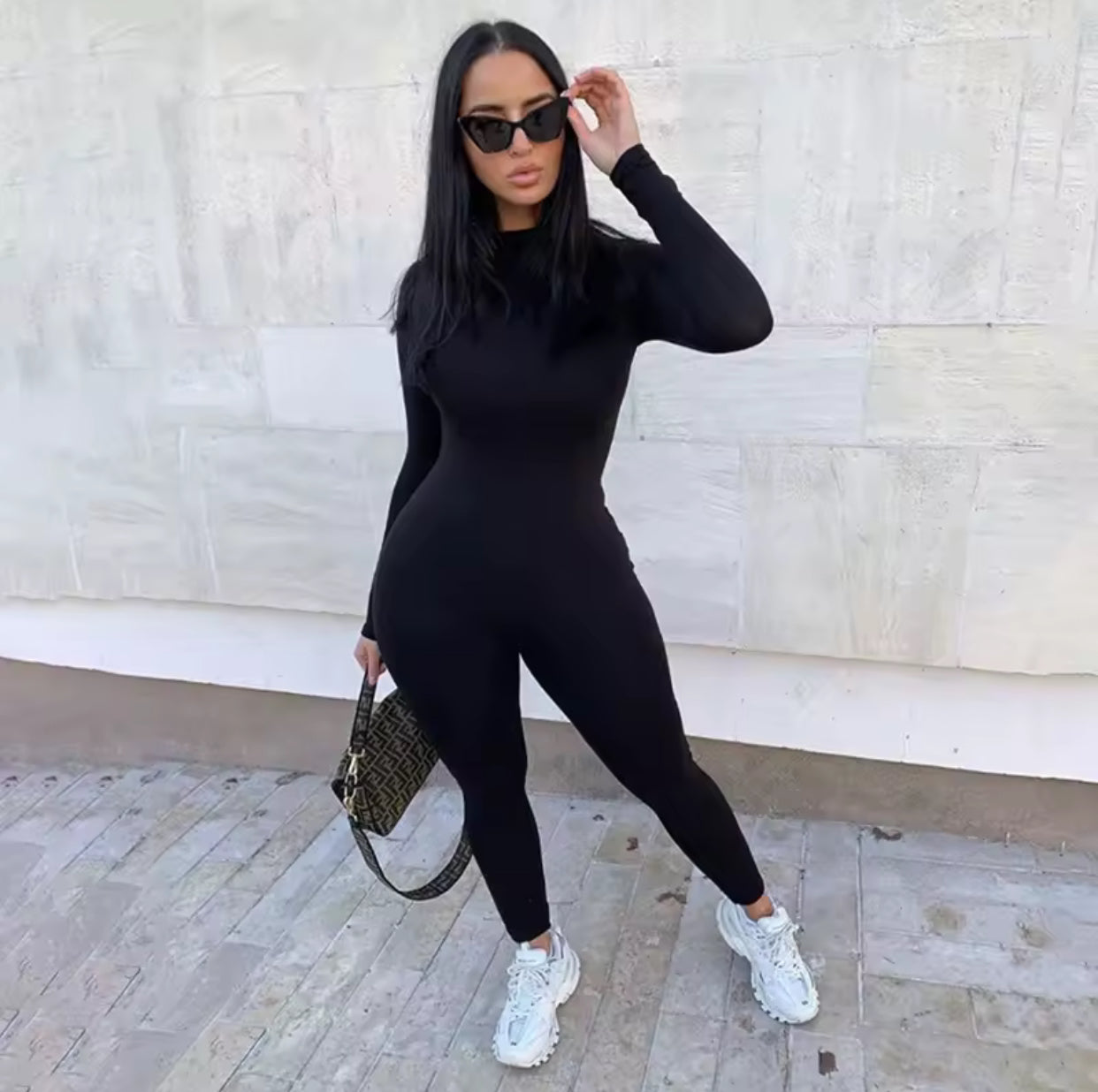 Autumn Long Sleeve Jumpsuits Women Streetwear O-Neck Solid Bodycon Sexy Black Rompers Casual Skinny Fashion.