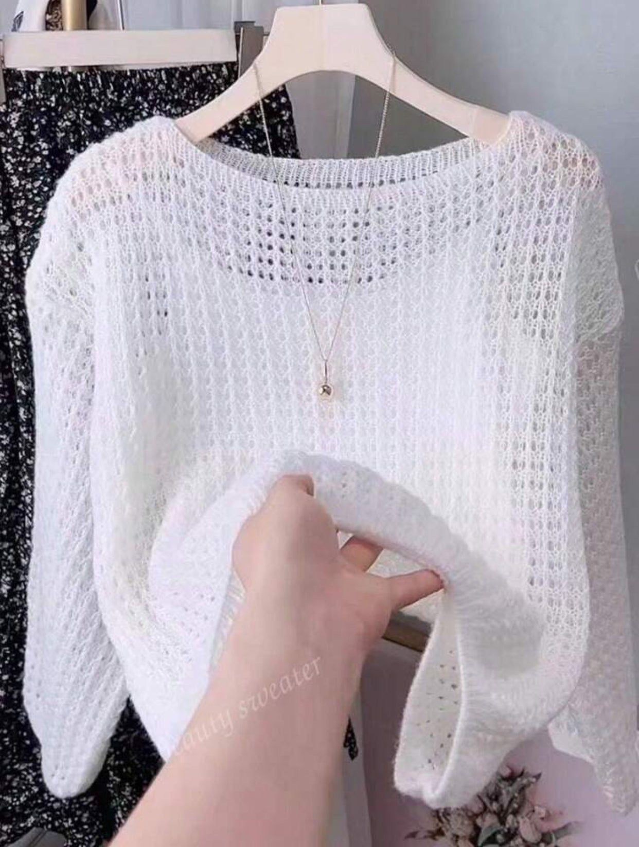 Casual Solid Color Hollow Knit Sweater