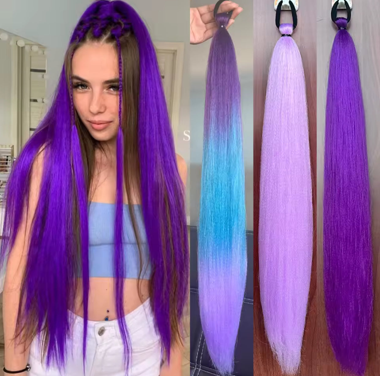 Synthetic Purple Ponytail Extension with Rubber Band