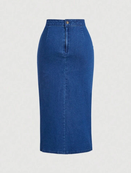 Women's Solid Color Casual Drawstring Denim Skirt
